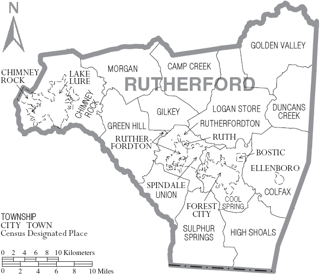 Map of Rutherford County communities