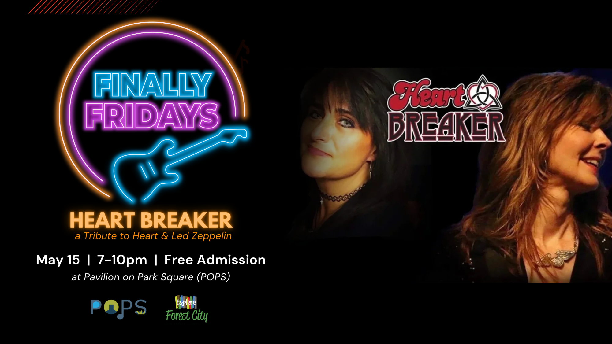Free Finally Fridays concert ft. Heart Breaker on May 15, 2026.